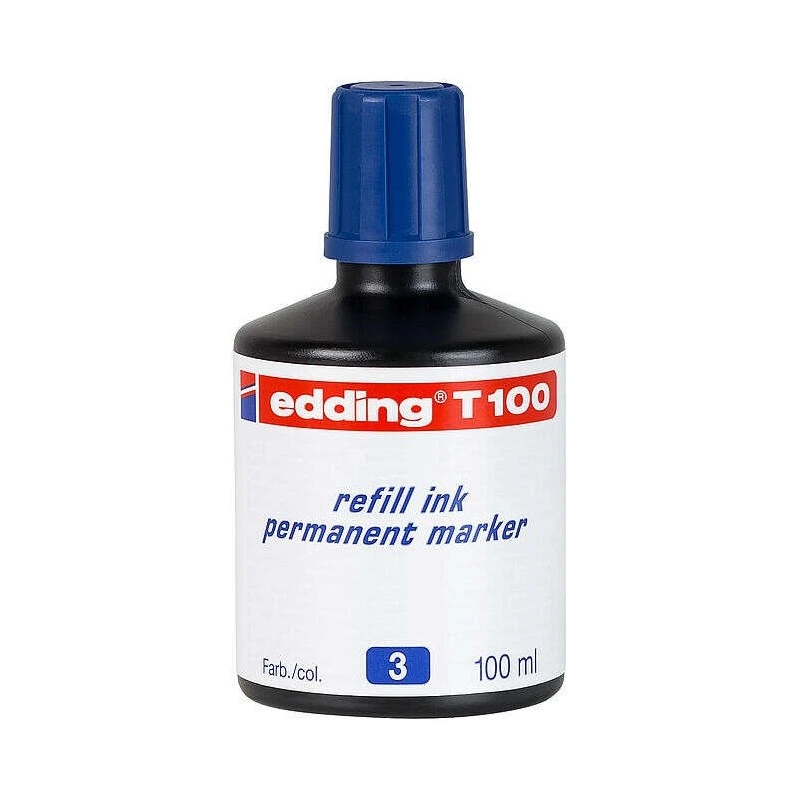 Edding T100 Bote de Recarga para Rotulador Permanente - Capacidad 100ml - Color Azul