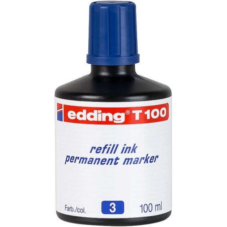 Edding T100 Flacon de Recharge pour Marqueur Permanent - Capacité 100ml - Couleur Bleu