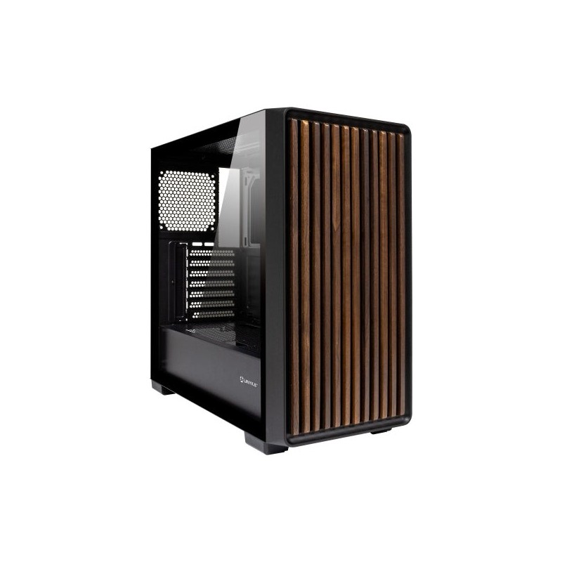 Unykach Revelat Madeira Black Boîtier ATX, Micro ATX, ITX - Panneau Latéral en Verre Trempé et Façade en Lattes de Bois