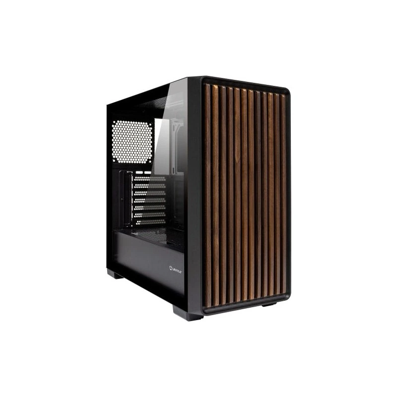 Unykach Revelat Madeira Black Boîtier ATX, Micro ATX, ITX - Panneau Latéral en Verre Trempé et Façade en Lattes de Bois