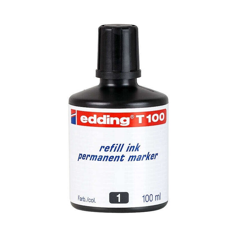Edding T100 Bote de Recarga para Rotulador Permanente - Capacidad 100ml - Color Negro