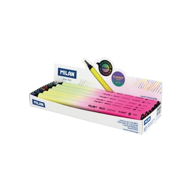 Milan Maxi Sunset Multicolour Pencil with 5mm Lead - The Lead Contains 4 Colours: Yellow, Pink, Green and Lilac - Round Barrel