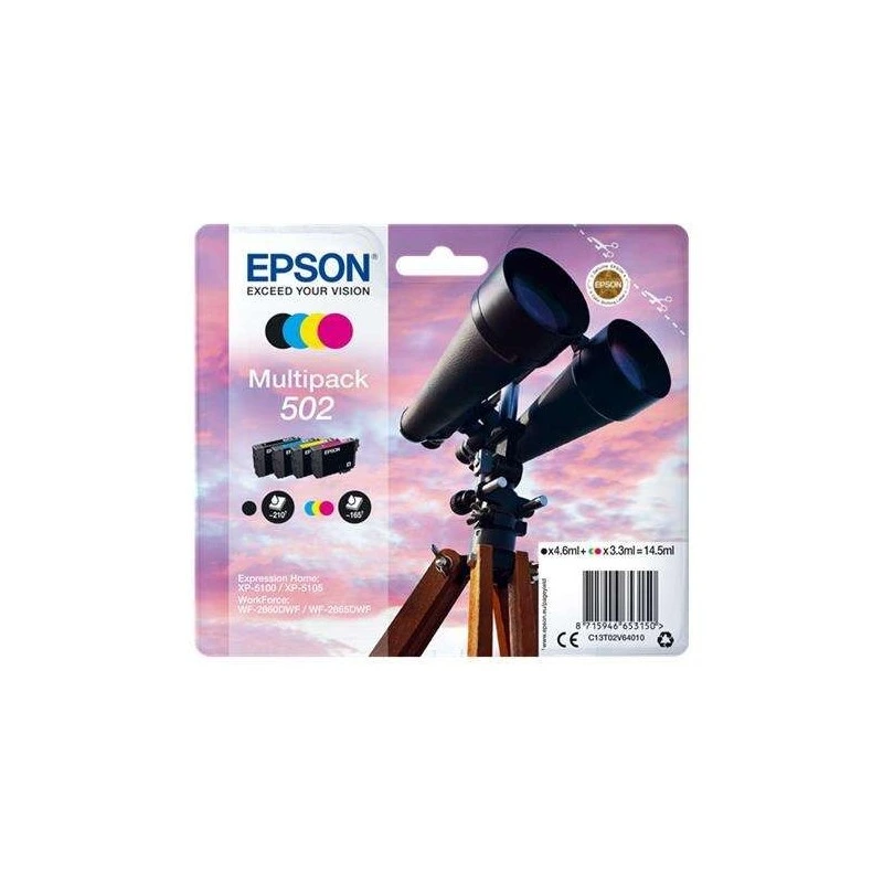 Epson 502 Pack de 4 Cartouches d'Encre Originales - C13T02V64010