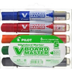 Pilot V-Board Master Begreen Pack de 5 Marqueurs pour Tableau Blanc - Pointe Ronde 6mm - Trait 2.3mm - 91% Plastique Recyclé