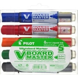 Pilot V-Board Master Begreen Pack de 5 Rotuladores para Pizarra Blanca - Punta Redonda 6mm - Trazo 2.3mm - 91% Plastico