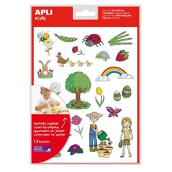 Apli Gomets Tematicos la Primavera - 264 Gomets en 12 Hojas - Ilustraciones Educativas - Adhesivo Removible - Formato Escolar