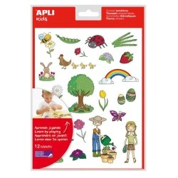 Apli Gomets Tematicos la Primavera - 264 Gomets en 12 Hojas - Ilustraciones Educativas - Adhesivo Removible - Formato Escolar