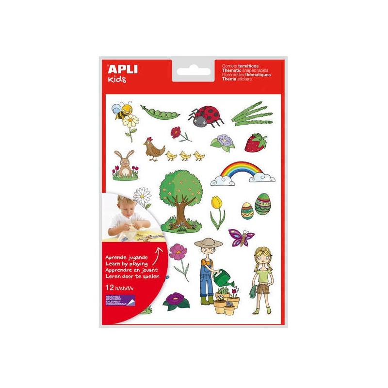 Apli Gomets Temáticos A Primavera - 264 Gomets em 12 Folhas - Ilustrações Educativas - Adesivo Removível - Formato Escolar