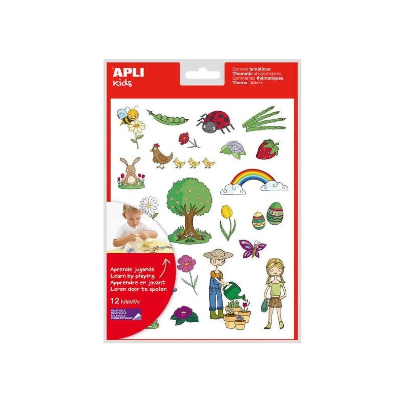 Apli Gomets Temáticos A Primavera - 264 Gomets em 12 Folhas - Ilustrações Educativas - Adesivo Removível - Formato Escolar