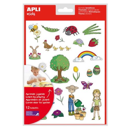 Apli Gomets Tematicos la Primavera - 264 Gomets en 12 Hojas - Ilustraciones Educativas - Adhesivo Removible - Formato Escolar