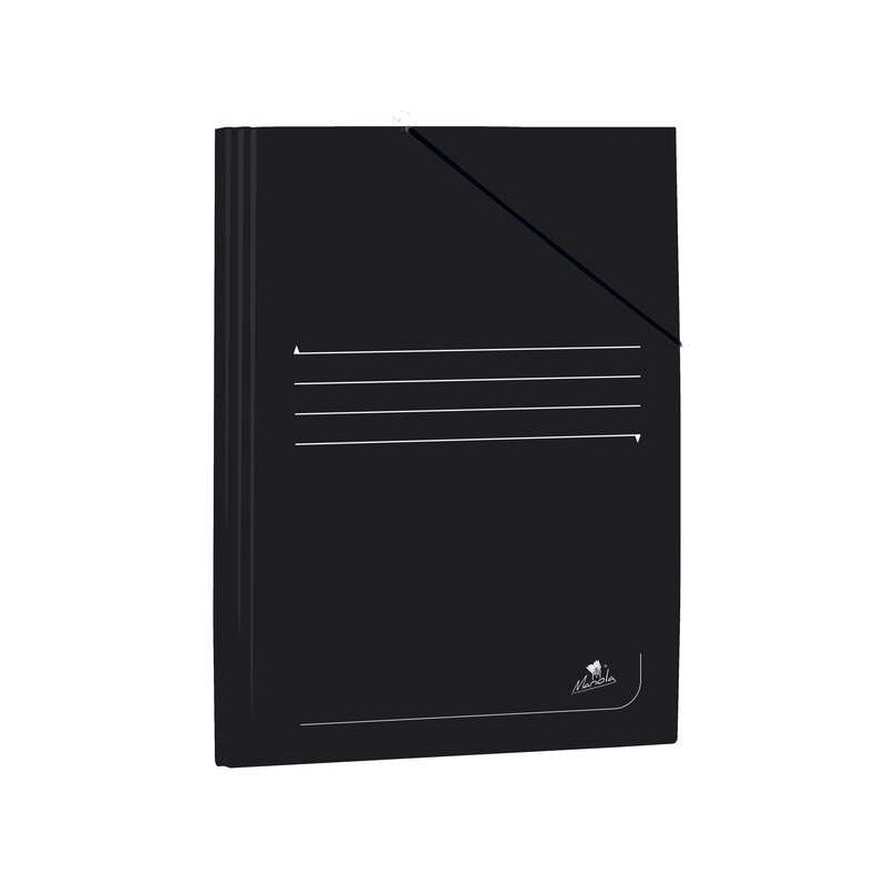 Mariola Laminated Card Folder Folio 500g/m2 - Dimensions 34x25cm - Elastic Band Closure - Black Colour