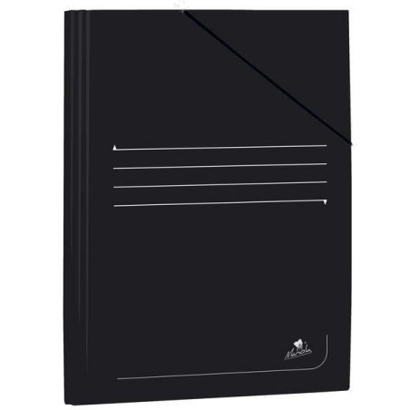 Mariola Laminated Card Folder Folio 500g/m2 - Dimensions 34x25cm - Elastic Band Closure - Black Colour