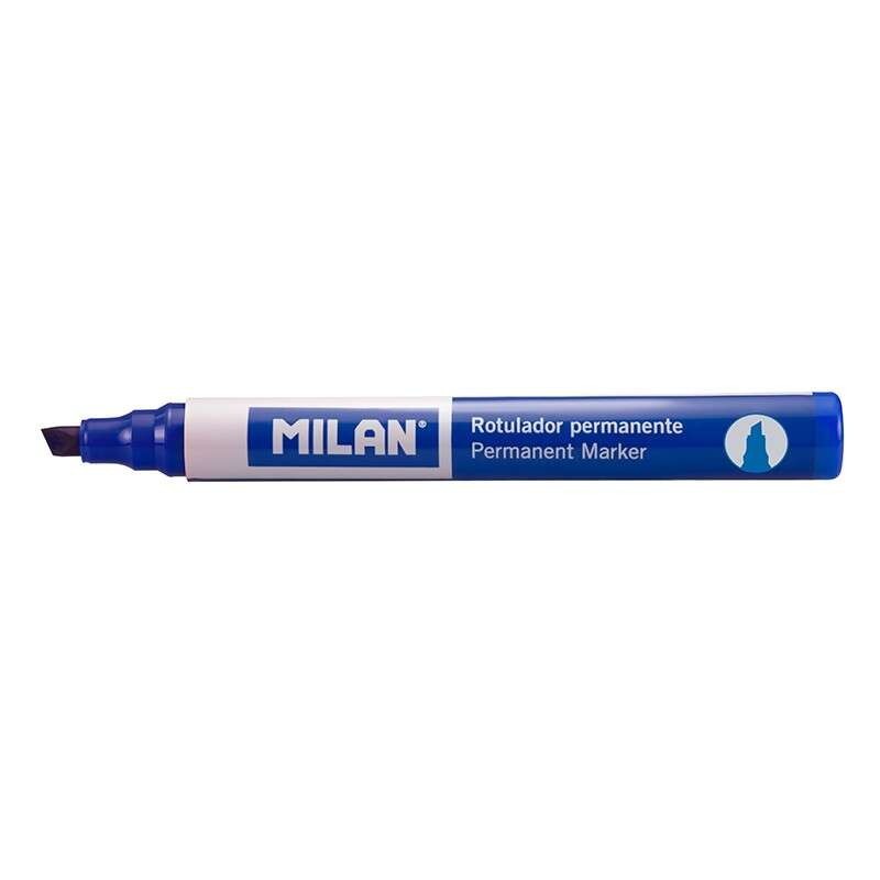 Milan Marqueur Permanent Pointe Biseautée - Pointe 1 - 4mm - Encre à Base d'Alcool - Couleur Bleu