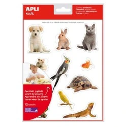 Apli Gomets Tematicos Realistas de Mascotas - 132 Gomets en 12 Hojas - Adhesivo Removible - Ideal para Desarrollar Habilidades