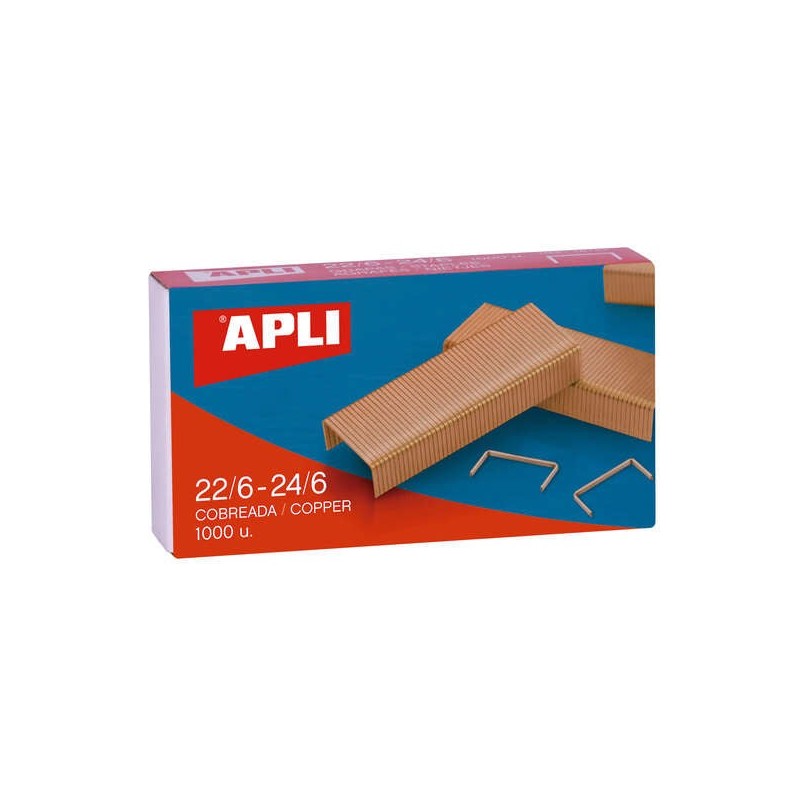 Apli Agrafes en Cuivre Galvanisé 22/6 - 24/6 - Capacité de 30 Feuilles - Matériau Durable et Résistant - Extrémités Affûtées