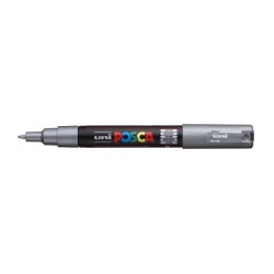 Posca PC-1M Marcador de Pintura - Ponta de Poliéster Cónica 0,7mm - Tinta à Base de Água - Resistente à Luz - Cor Prata
