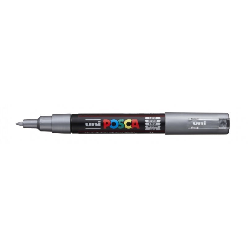 Posca PC-1M Paint Marker - 0.7mm Conical Polyester Tip - Water-Based Ink - Light Resistant - Silver