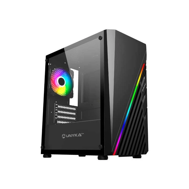 Unykach Mini Glayze Caixa Micro-ATX - Iluminação ARGB - Lateral Vidro Temperado - USB-A 2.0/3.0 e Áudio - 1 Ventoinha 120mm