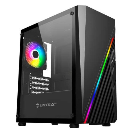 Unykach Mini Glayze Micro-ATX Case - ARGB Lighting - Tempered Glass Side - USB-A 2.0/3.0 and Audio - 1 x 120mm Fan