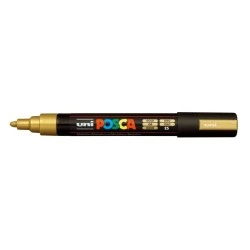 Posca PC-5M Marcador de Pintura - Ponta de Poliéster 1,8-2,5mm - Tinta à Base de Água - Resistente à Luz - Cor Ouro