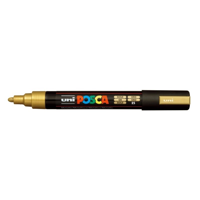 Posca PC-5M Marqueur Peinture - Pointe en Polyester 1.8-2.5mm - Encre à Base d'Eau - Résistant à la Lumière - Couleur Or