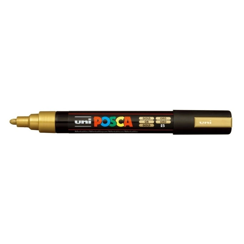 Posca PC-5M Marqueur Peinture - Pointe en Polyester 1.8-2.5mm - Encre à Base d'Eau - Résistant à la Lumière - Couleur Or