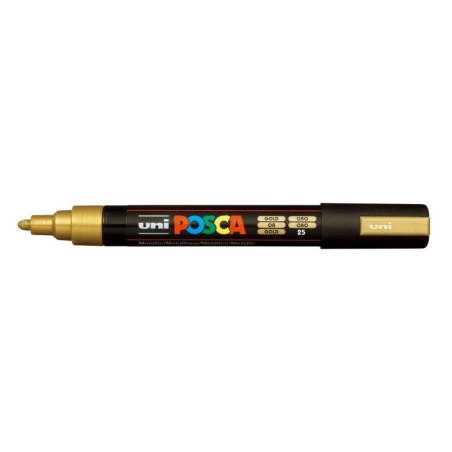 Posca PC-5M Marqueur Peinture - Pointe en Polyester 1.8-2.5mm - Encre à Base d'Eau - Résistant à la Lumière - Couleur Or