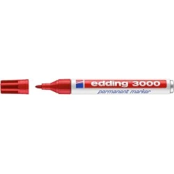 Edding 3000 Marcador Permanente - Ponta Redonda de 1.5mm - Traço entre 1.5 e 3mm - Recarregável - Secagem Rápida - Cor Vermelho