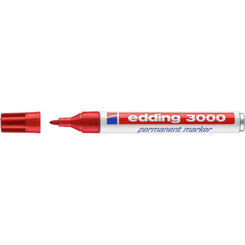 Edding 3000 Marcador Permanente - Ponta Redonda de 1.5mm - Traço entre 1.5 e 3mm - Recarregável - Secagem Rápida - Cor Vermelho