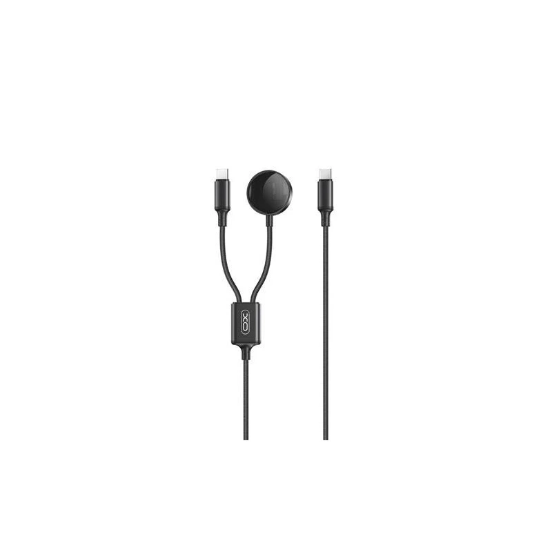 XO Cabo USB 2 em 1 - 60W - Tipo C + Carga Magnética Apple Watch - 1 Metro - Cor Preto