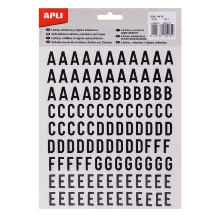 Apli Lettres Adhésives Bâton Majuscules - Hauteur 15mm - Pack de 4 Feuilles avec 468 Lettres - Couleur Noir