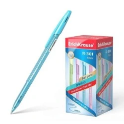 Erichkrause R-301 Spring Ballpoint Pen - 0.7mm Tip - Translucent Barrel in Assorted Colours - Quick-Drying Ink - Blue Colour