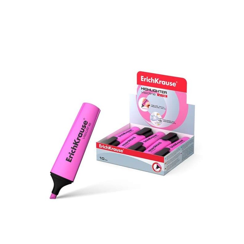 Erichkrause Visioline V-12 Surligneur Fluorescent - Pointe Biseautee - Encre a Base d'Eau - Couleur Rose