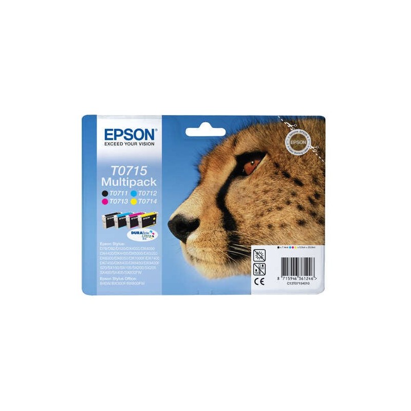 Epson T0715 Pack de 4 Cartouches d'Encre Originales - C13T07154012