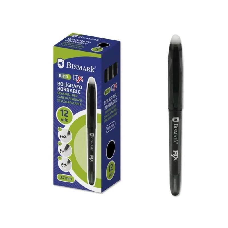 Bismark Fix Esferográfica Apagável - Ponta 0,7mm - Com Tampa - Cor Preta