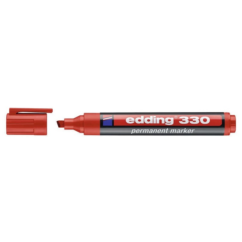 Edding 330 Marcador Permanente - Ponta Biselada - Traço entre 1 e 5 mm. - Tinta Quase Inodora - Tampa com Clip - Secagem Rápida