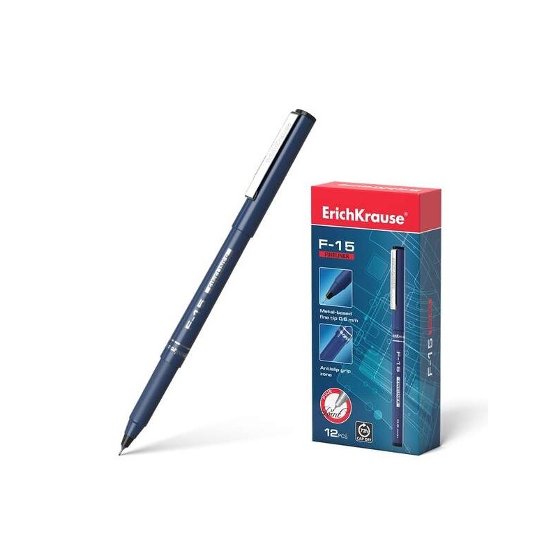 Erichkrause F-15 Marcador Ponta Fina - Traço de 0,6mm - Clipe Metálico - Cor Preto