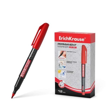 Erichkrause Marcador Permanente P-70 - Ponta de Bala de 1.0mm - Resistente à Água e à Luz - Cor Vermelho