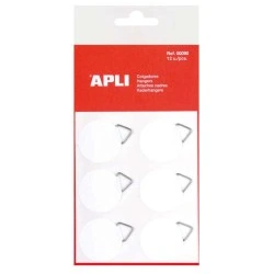 Apli Pack de 12 Colgadores Autoadhesivos Redondos Ø 30mm - Triangulo Metalico de Soporte - Base Adhesiva Blanca - Gran