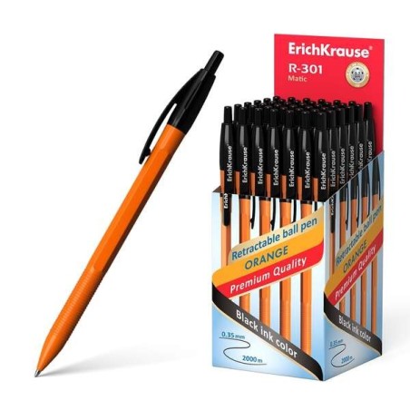 Erichkrause Boligrafo Automatico R-301 Naranja Matic 07 - Cuerpo Hexagonal Opaco - Grip - Punta de 07mm - Tinta de Secado
