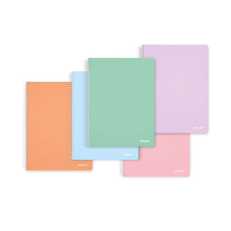 Ancor Classic Stripes Caderno Espiral Tamanho Fólio Quadriculado 4x4mm - 80 Folhas 90gr - Capa de Plástico - Cores Pastel