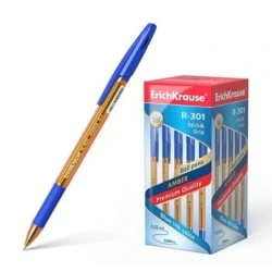 Erichkrause R-301 Amber Stick&Grip Ballpoint Pen 0.7mm Tip - 0.35mm Line Width - Rubber Grip - Quick-Drying Ink - Transparent