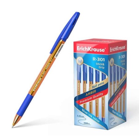 Erichkrause R-301 Amber Stick&Grip Esferográfica de Esfera Ponta 0,7mm - Traço 0,35mm - Pega com Grip de Borracha - Tinta de