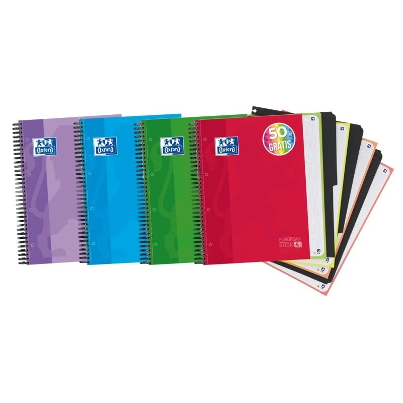 Oxford School Classic Europeanbook 4 Cuaderno Doble Espiral A4+ Cuadricula 5x5 - 120 Hojas Microperforadas 4 Taladros - Tapa