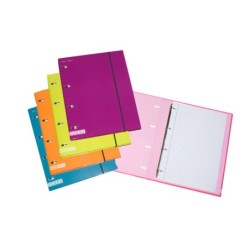 Ancor Carpetblok 4-Ring A4 Binder with 4x4mm Squared Refill - Elastic Closure - Assorted Colours