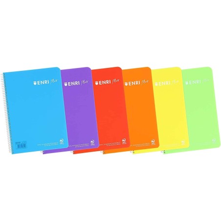 Enri Plus Spiral Notebook Folio Format 4x4mm Squared - 80 Sheets 90gr with Margin - Plastic Cover - Assorted Colours