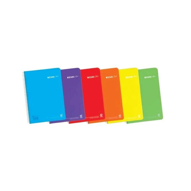 Enri Plus Spiral Notebook Quarto Format Single Line - 80 Sheets 90gr with Margin - Plastic Cover - Assorted Colours