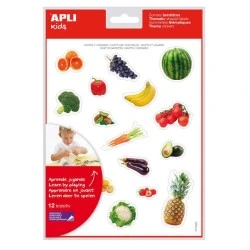 Apli Gomets Tematicos Realistas Alimentos del Huerto - 216 Gomets - Adhesivo Removible - Ideal para Desarrollar Habilidades