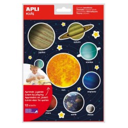 Apli Gomets Temáticos Sistema Solar - 240 Gomets em 12 Folhas - Adesivo Removível - Ideal para Aprendizagem Visual e