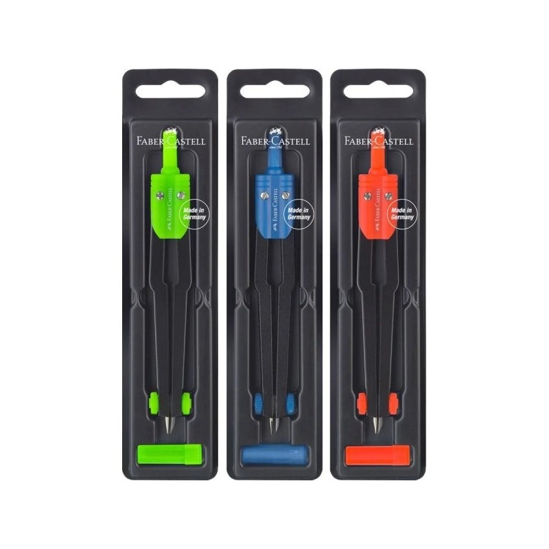 Faber-Castell School Compass - Circles up to Ø 360mm - Includes Lead Container - Assorted Colours